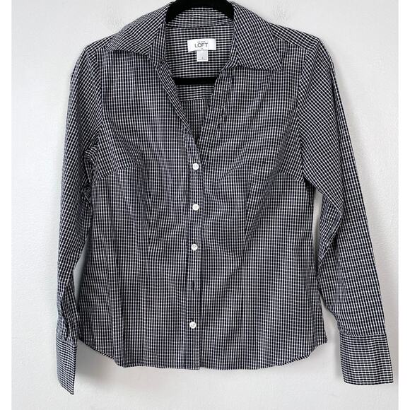 Loft Outlet Black & White Fitted Button-Down Shirt‎ Collared Long Sleeve Size 6 - Picture 1 of 6